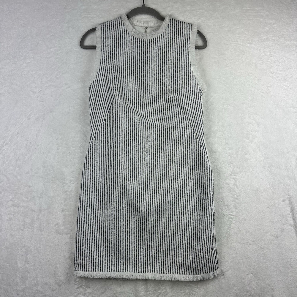 Charles Henry‎ S Sleeveless Shift Dress Fringe Black White Pinstripes Lined NWT